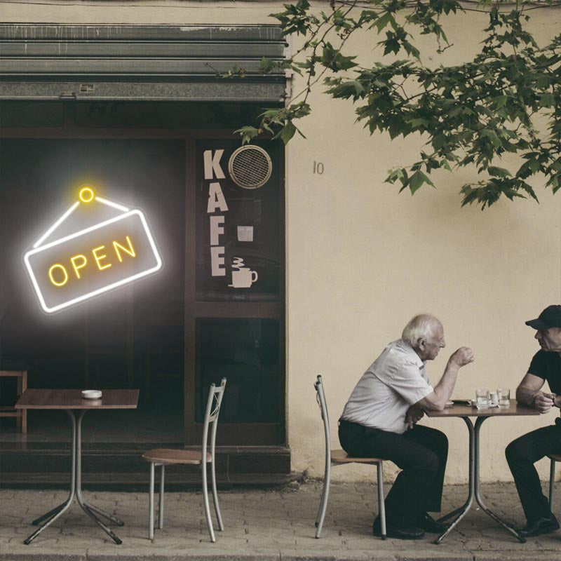 Neonschild „geöffnet“ für Geschäfte