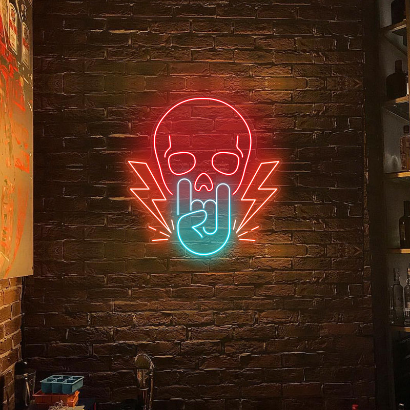 Skull Rock Hand Neon Sign