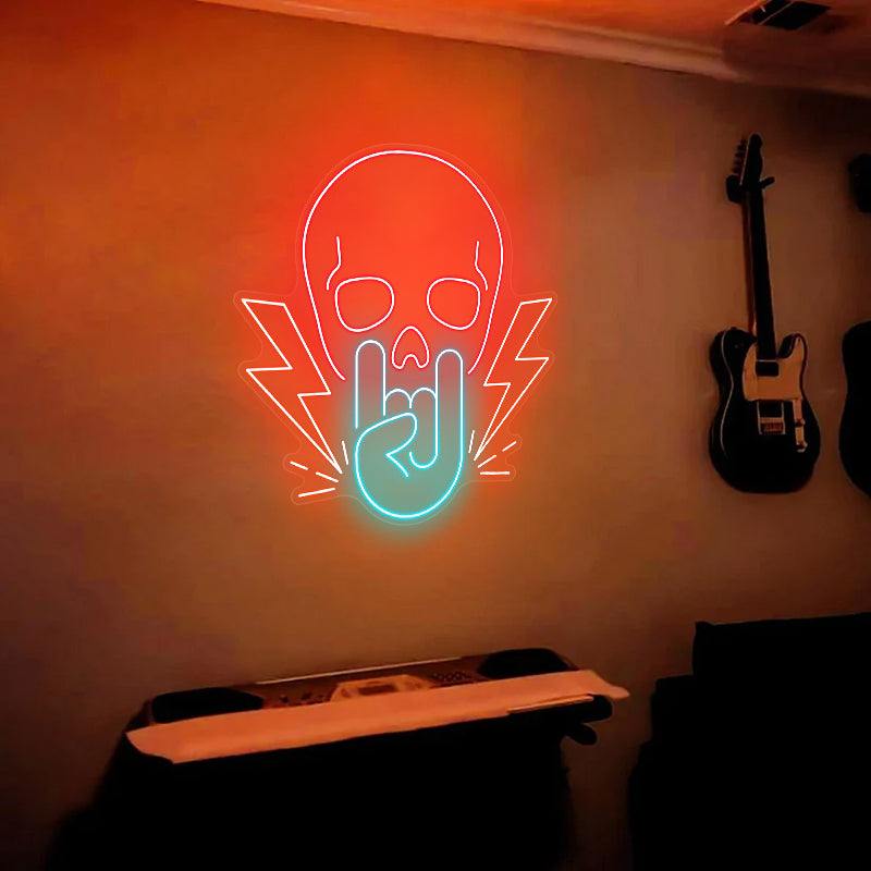 Skull Rock Hand Neon Sign