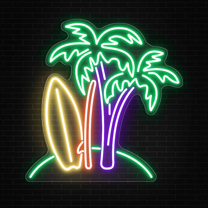 Surfboard Palm Tree Neon Sign