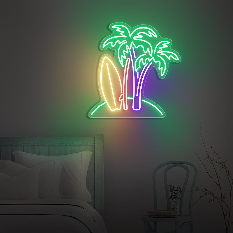 Surfboard Palm Tree Neon Sign