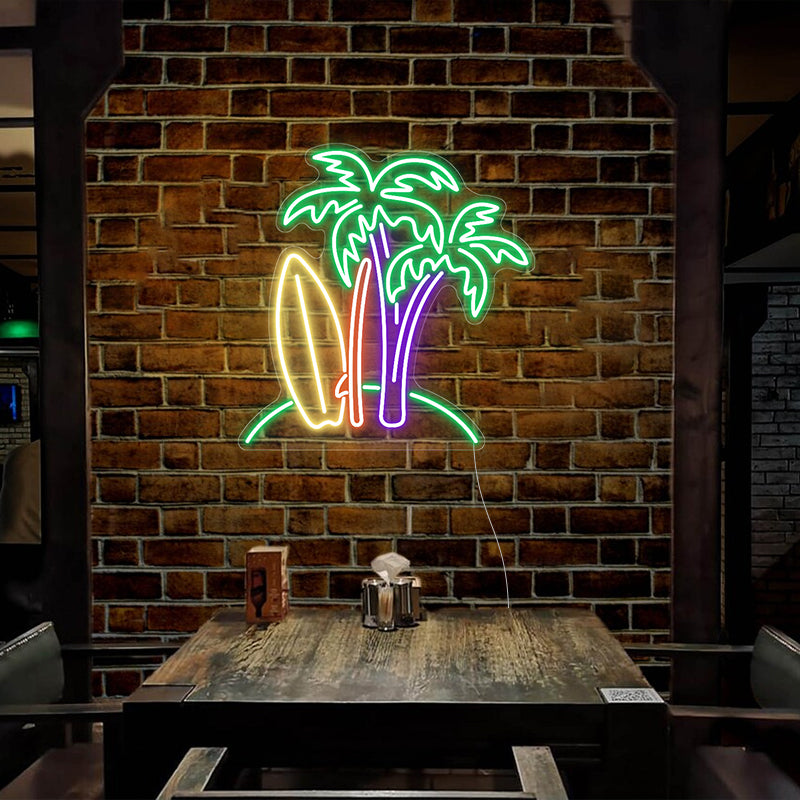 Surfboard Palm Tree Neon Sign