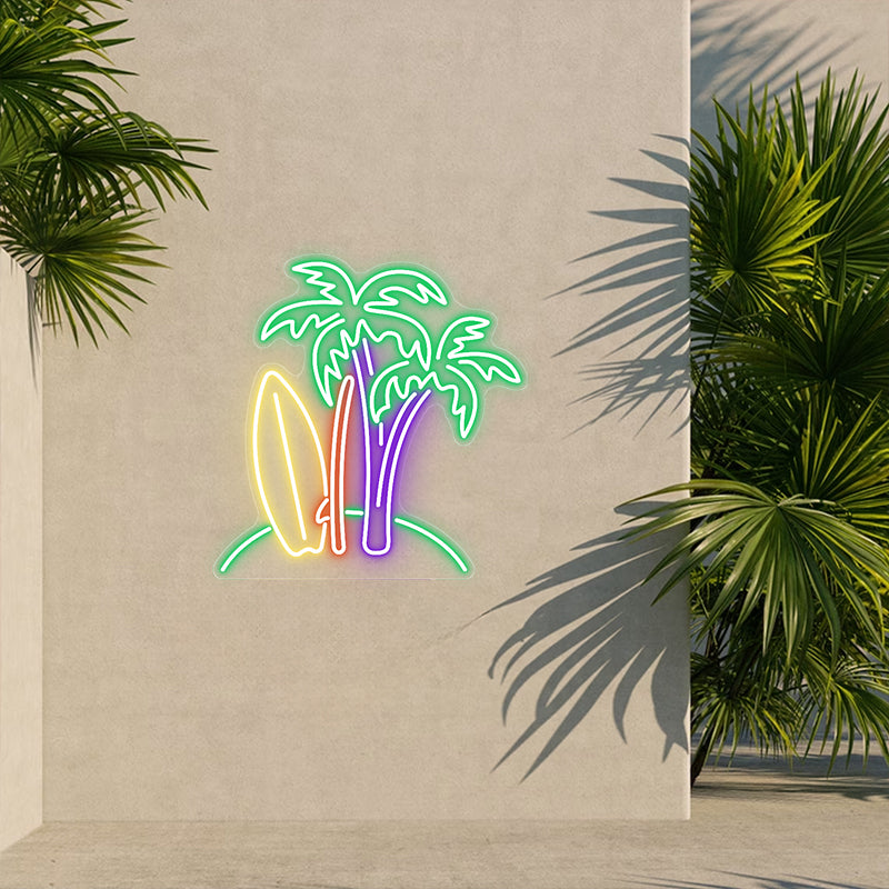 Surfboard Palm Tree Neon Sign