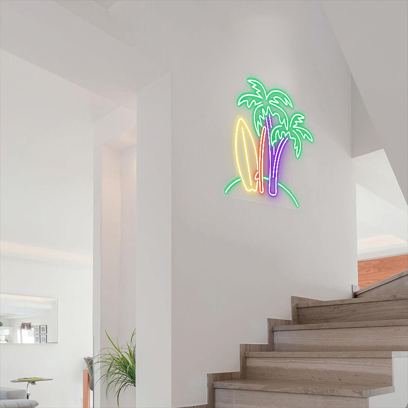 Surfboard Palm Tree Neon Sign