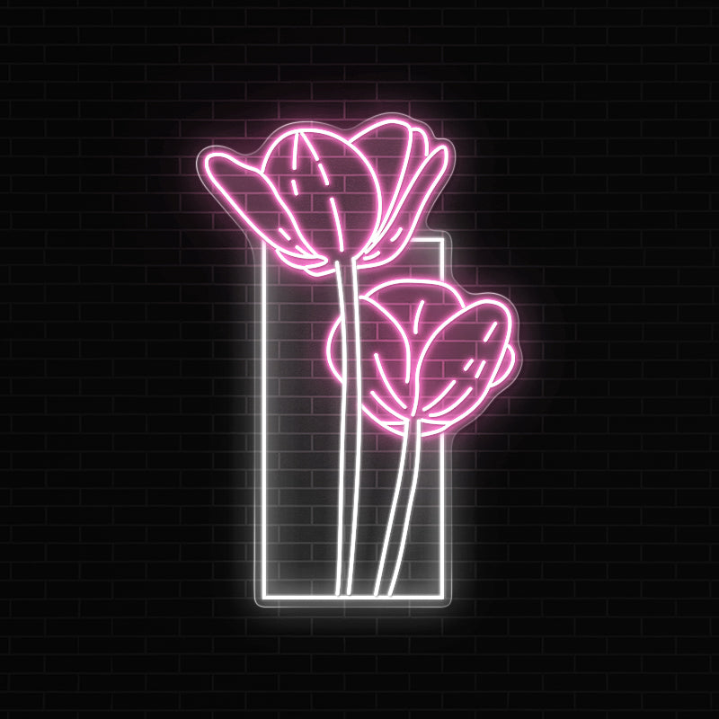 Twin Blooms Flowers Neon Sign In Pink Color