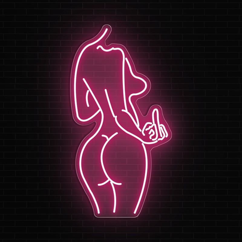 Woman Body Shape With Middle Finger Neon Sign