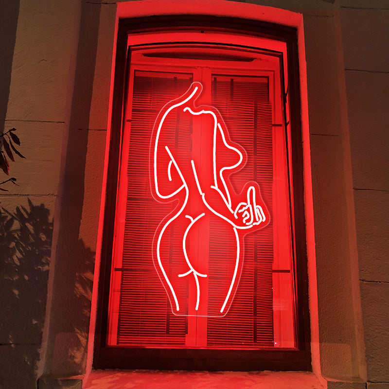 Woman Body Shape With Middle Finger Neon Sign