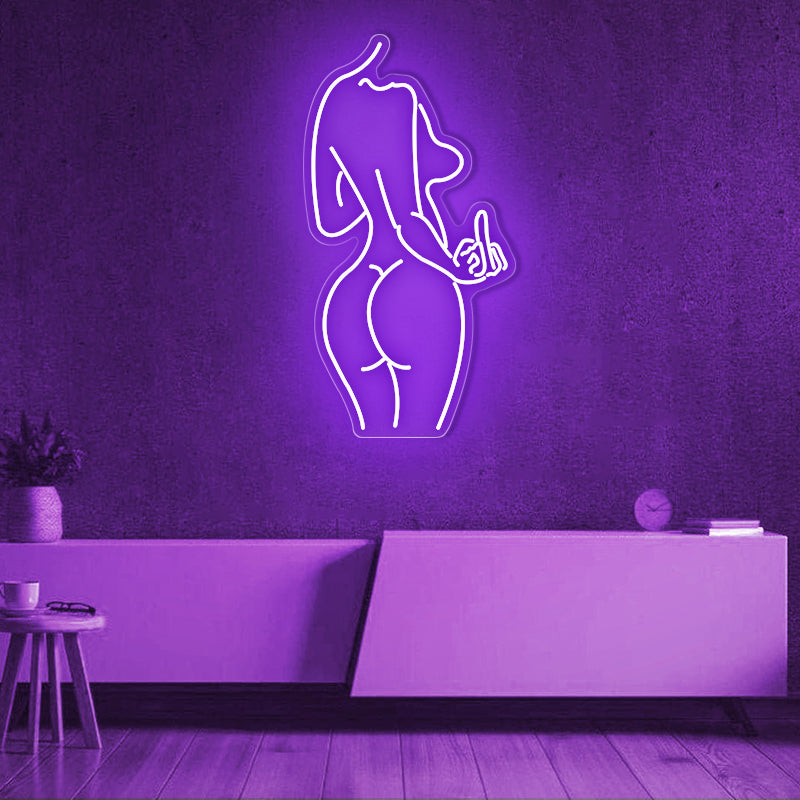 Woman Body Shape With Middle Finger Neon Sign