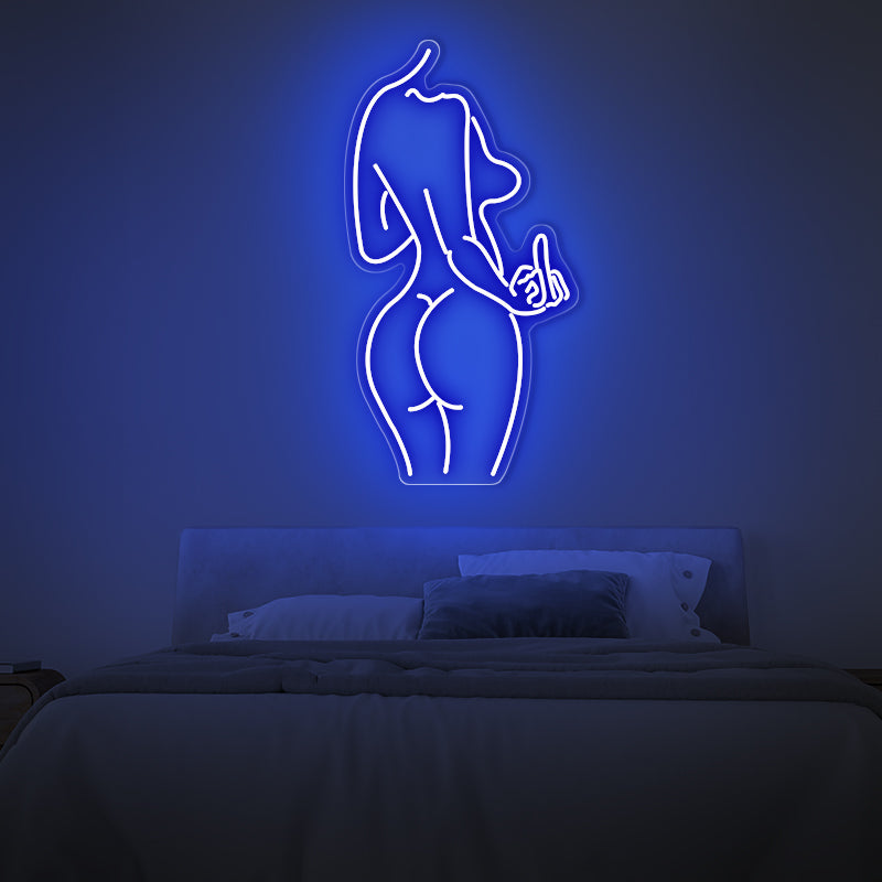 Woman Body Shape With Middle Finger Neon Sign