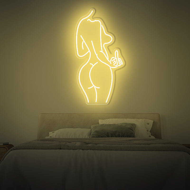 Woman Body Shape With Middle Finger Neon Sign