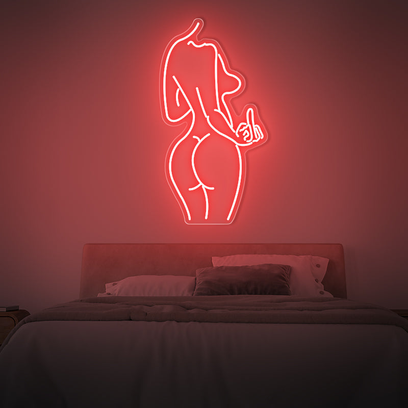 Woman Body Shape With Middle Finger Neon Sign