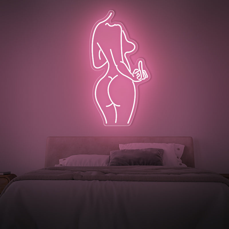 Woman Body Shape With Middle Finger Neon Sign