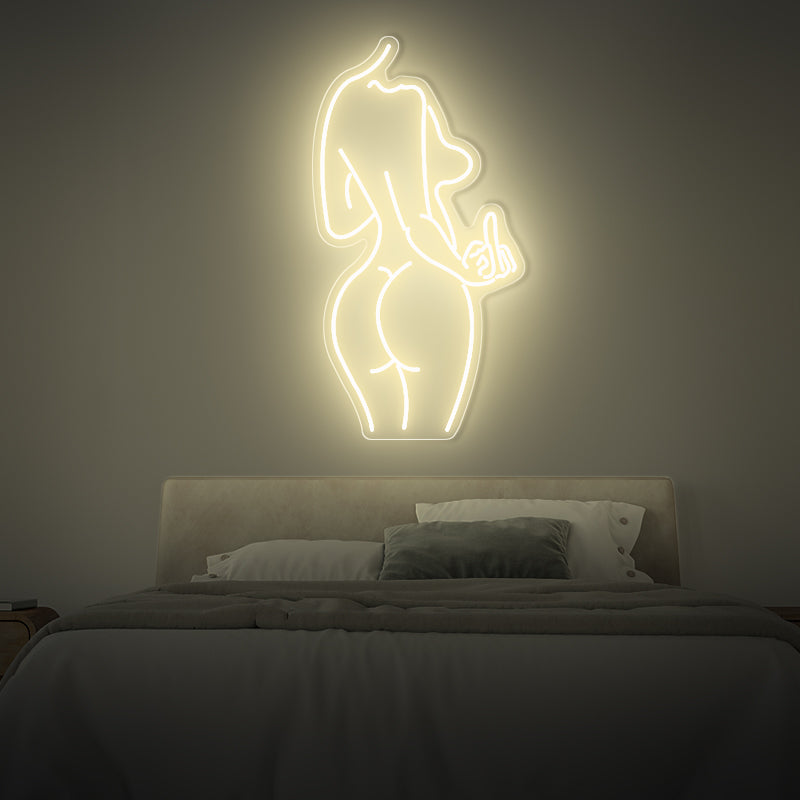 Woman Body Shape With Middle Finger Neon Sign